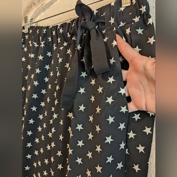 J. Crew Black Star Print Tie Front Pull On Crepe Ankle Length Trousers Office - Picture 8 of 11